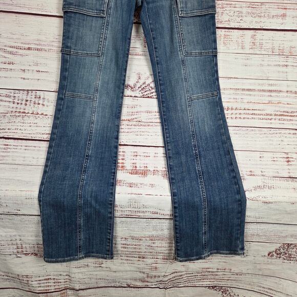 WHBM High Rise Cargo Boot Cut Blue Jeans 2 Chic Minimalist Parisian Casual NWT - Picture 7 of 15